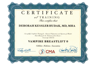 Dr. Hudak's certificate in Vampire Breastlift